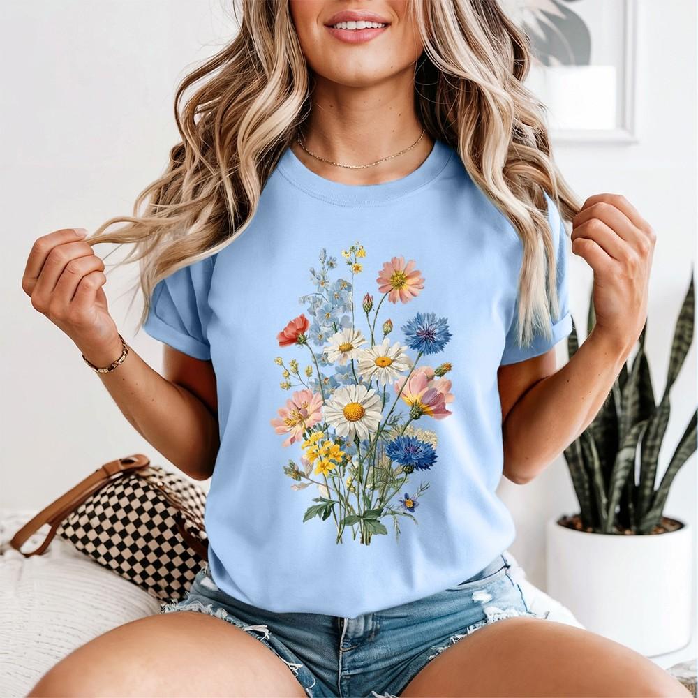 Unisexs Botanical Wildflower T Shirt Plant Lover Gardener Flower Tee Gift Top