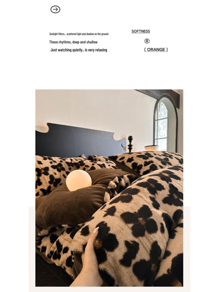 Premium Leopard Print Velvet Fleece 4-Piece Set: Winter Stain-Resistant, Double-Sided Coral Fleece, Warm Duvet Cover Bed