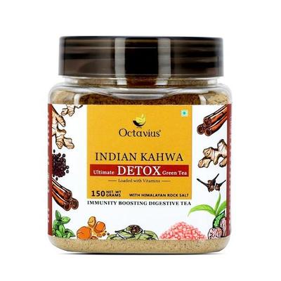 Зеленый чай Octavius Indian Kahwa Detox - 150 г | 100% натуральные ингредиенты | Чайный порошок | Зеленый чай Desi Kahwa, банка 150 г
