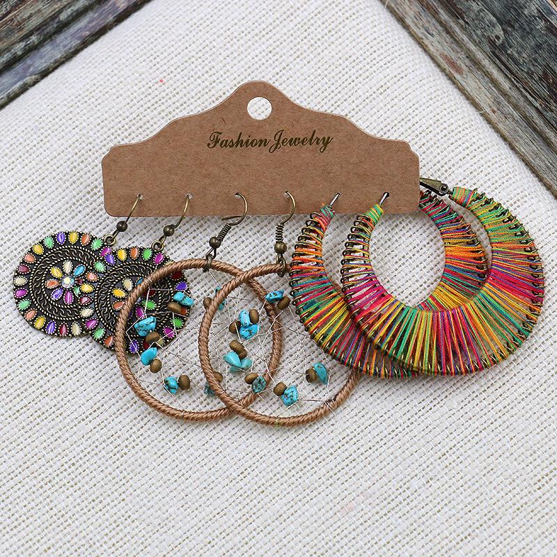 Bohemian Ethnic Retro Earring Set: 3-Piece Hanfu & Nepal Style for Women
