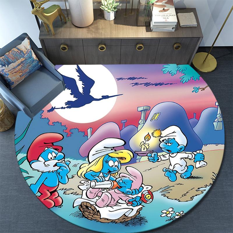The Smurfs2 Round Area Rug,Carpet Rug for Living Room Bedroom Sofa Playroom Decor,Non-slip Floor Mat