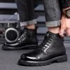 Men's Black High-Top Martin Boots - British Style Casual Motorcycle Leather Footwear for Autumn and Winter.