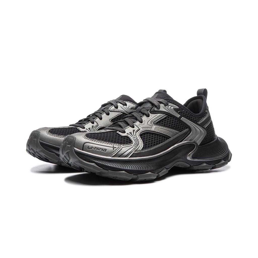 Li Ning Нескользящие, Износостойкие, Дышащие Низкие Кроссовки на Толстой Подошве Мужские Черно-Серебристые AGCW055-2
