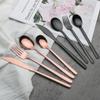 4Pcs/Set Knife Fork Spoon Dinnerware Cutlery Set 304 Stainless Steel Tableware Flatware Set Black Gold Set Kitchen Dining Silverware Set