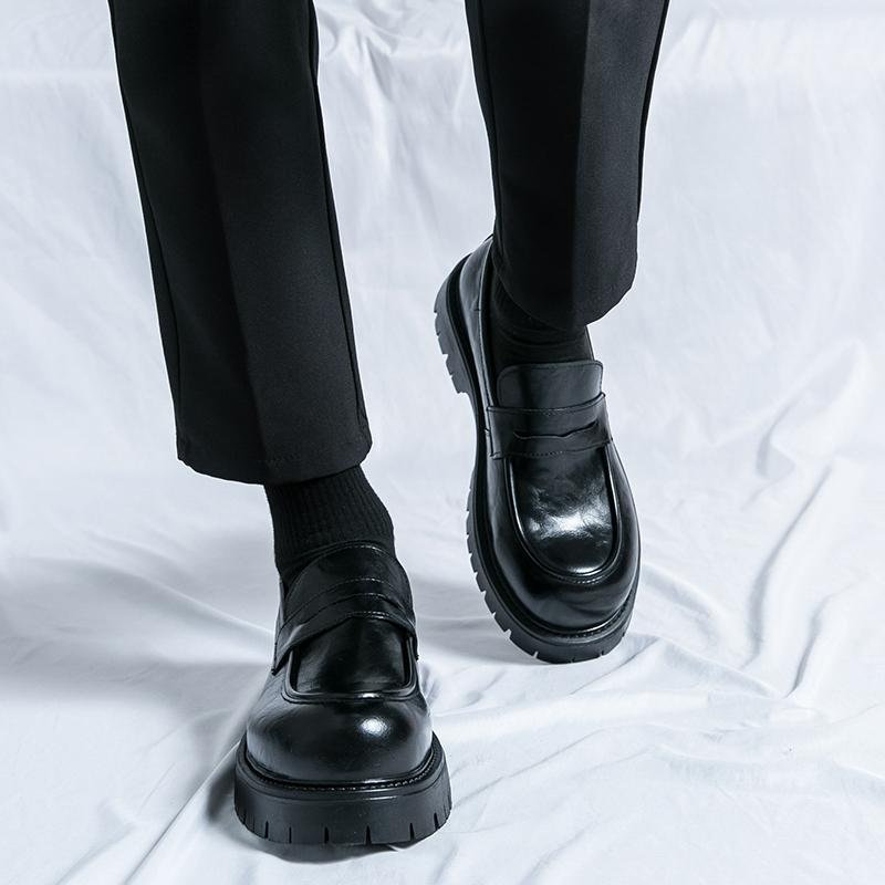 Мужские мокасины, увеличивающие рост, классические кожаные туфли на толстой подошве с криперами на платформе с круглым носком, деловые туфли