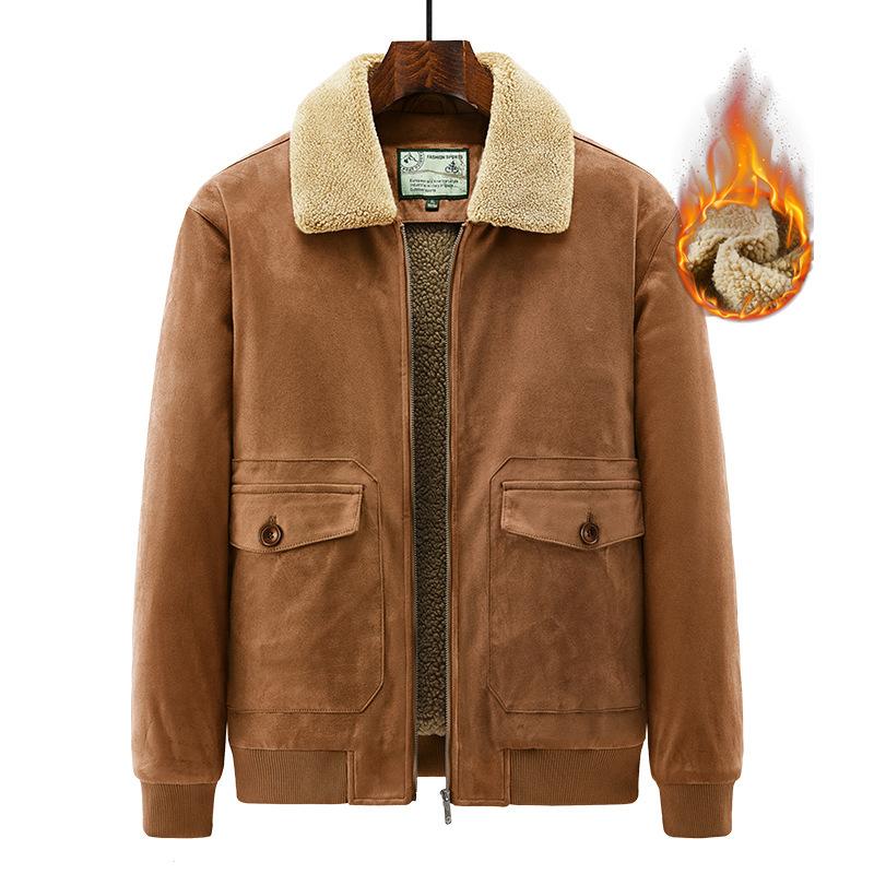 Осенне-зимнее замшевое хлопковое пальто, мужская рабочая одежда с лацканами, плюс бархатная куртка, молодежная свободная куртка в стиле ретро для мужчин