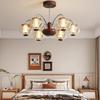 Mid-Century French Retro Chandelier: Walnut Wood Light for Living, Dining, and Bedroom