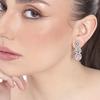 Charming Women's Earrings with Rhodium Plated CZ and Mint Pink Stones