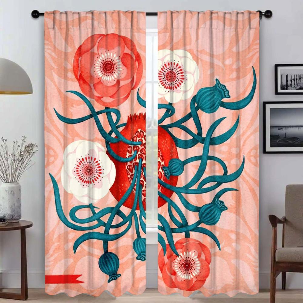 Retro Flower Curtains for Living Room Curtain for Room 2 Panel Shades Halloween Decoration Home Interior Curtains Partition