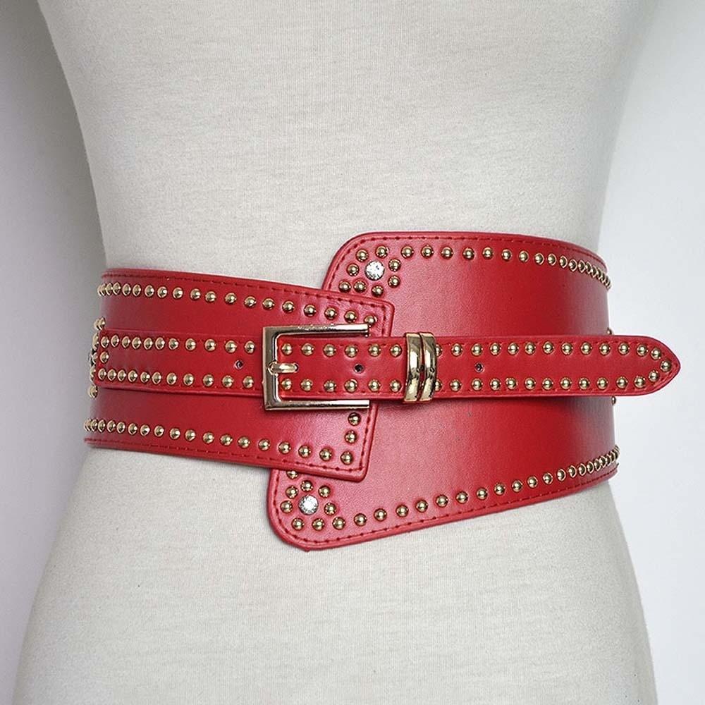 Personalized Design Rivet Wide Waistbands Adjustable Irregular Leather Belt  Skirt Accessories