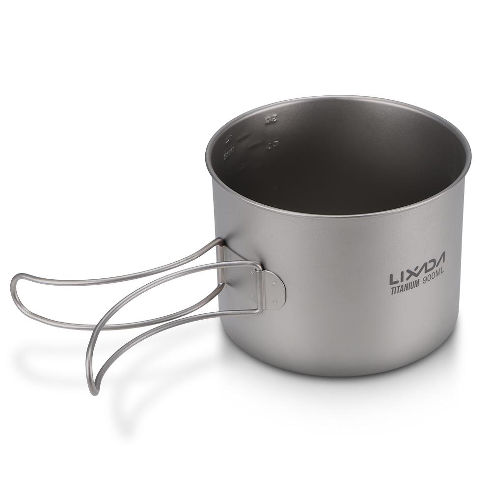 Lixada Ultralight Titanium Cookset Outdoor Camping Cookware Set 900ml Pot and 350ml Fry Pan with Folding Handles