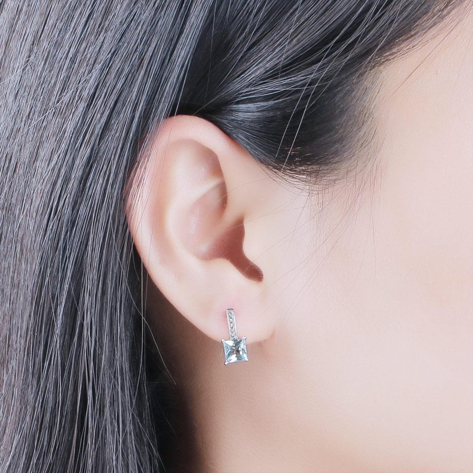 5 мм Nano Sky Blue Topaz Square 925 Sterling Silver Clip Earrings AAA White Round Zircon Women Earrings