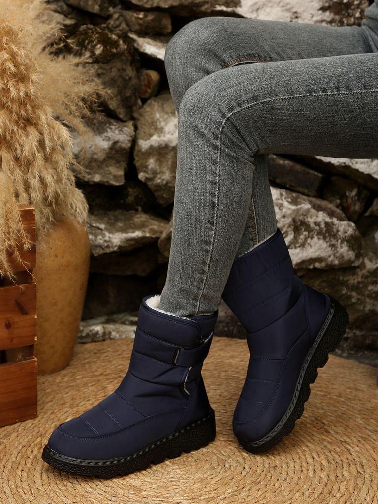 Женские водонепроницаемые зимние сапоги до середины икры на липучке, нескользящая подошва для улицы, утепленные и на подкладке для тепла