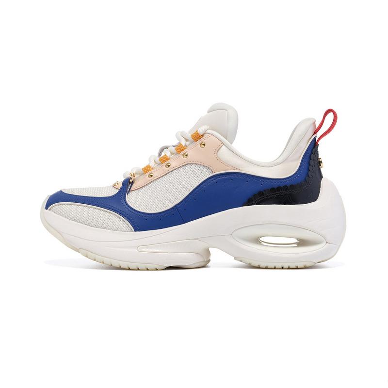 Li-Ning 1990 Classic Series Fashion Fit Shock Absorption Wear-Resistant Low-Top Casual Running Shoes Women Sneaker White Blue Pink ALFU018-1