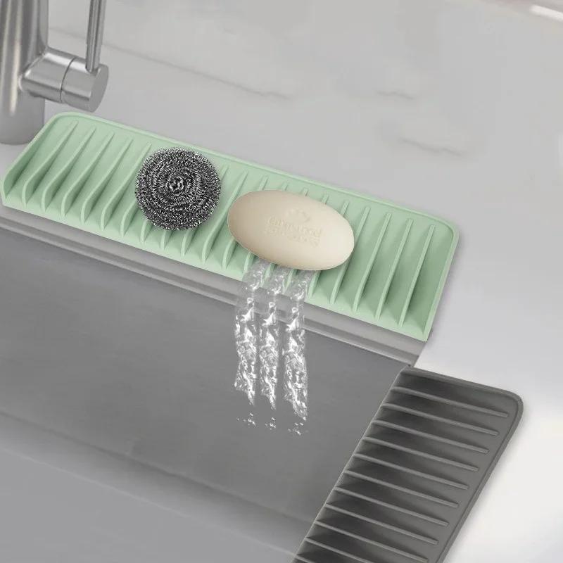 Silicone Drain Mat Anti Slip Sink Tray Dish Drying Cushion Countertop Mat Kitchen Utensil Protection Guide Rack Kitchen Supplies