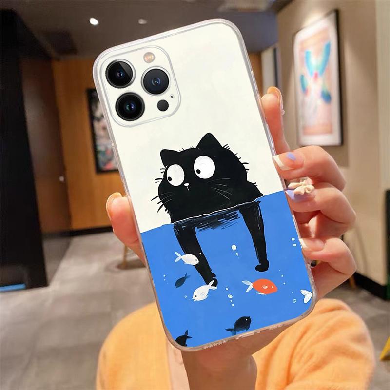 Phone Case Carcasa Funda For iPhone 17 Pro Max 17 Air 16 15 14 13 Pro Max 15 16 Pro 15Plus Cartoon Black Cats Case