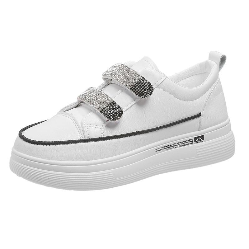 Velcro Rhinestone White Shoes Autumn and Winter Ins Tide Increases Versatile Daily Casual Board Shoes Women