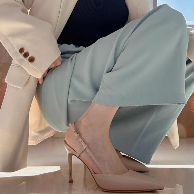 Женские туфли-лодочки на шпильке с острым носком 2025 новая летняя темпераментная нюдовая шпилька с сумкой на голове сандалии не устают ноги модная обувь