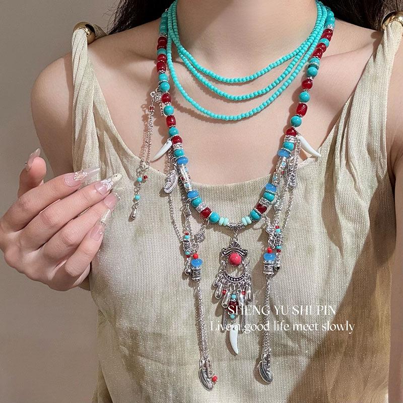New Chinese-style beaded necklace with a cool and elegant vibe, a unique design, suitable for Hanfu and Chinese-style outfits, a double-layered