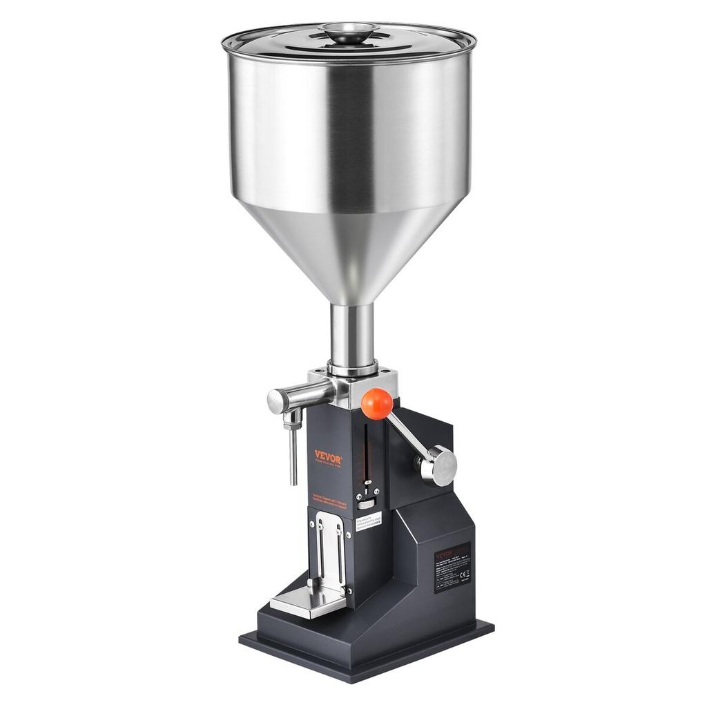 Manual Paste Liquid Filling Machine, 5-50ml Bottle Filler, Adjustable Bottle Filling Machine, Stainless Steel Liquid Filler with Hopper for Milk Water