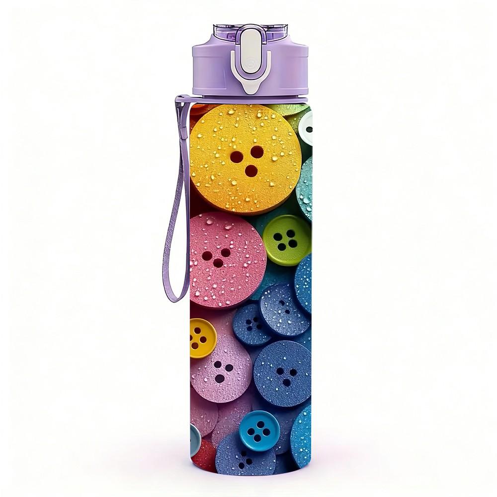 1PC Mixed Multicolored Stone Bead Print 750ml Color Plastic Sports Water Bottle Leakproof Flip Straw Lid Suitable for Sports Office Home Use