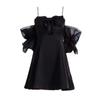 Korean Style Black Cabaret Dress Women Y2k Off Shoulder Mini Party Dresses Cute One Piece Tunic Mesh Vestidos