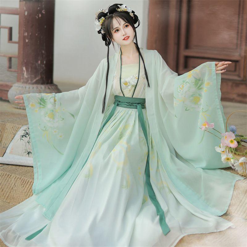 Chinese Song Dynasty Style Hanfu Women's Wear Daily Pleated Skirt Set
