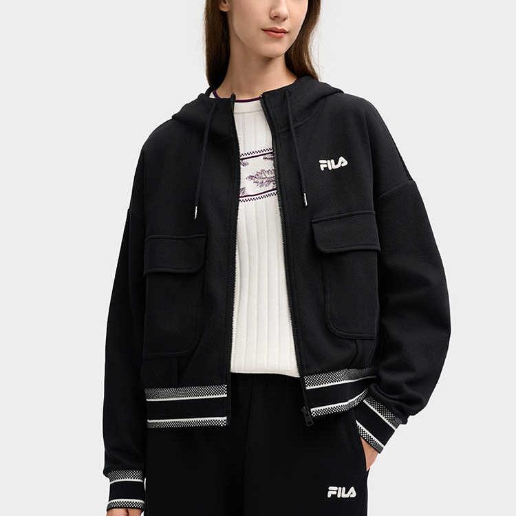 Fila Удобный свитер с капюшоном и длинным рукавом женский топ черный F11W518506FBK
