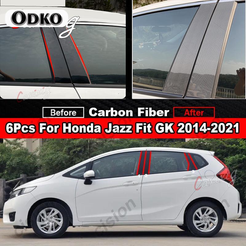6Pcs Car Window Door Column B C D BC Pillar Post Cover Trim for Honda Jazz Fit GD GE GK GS GR 2001- Mirror Effect PC Sticker