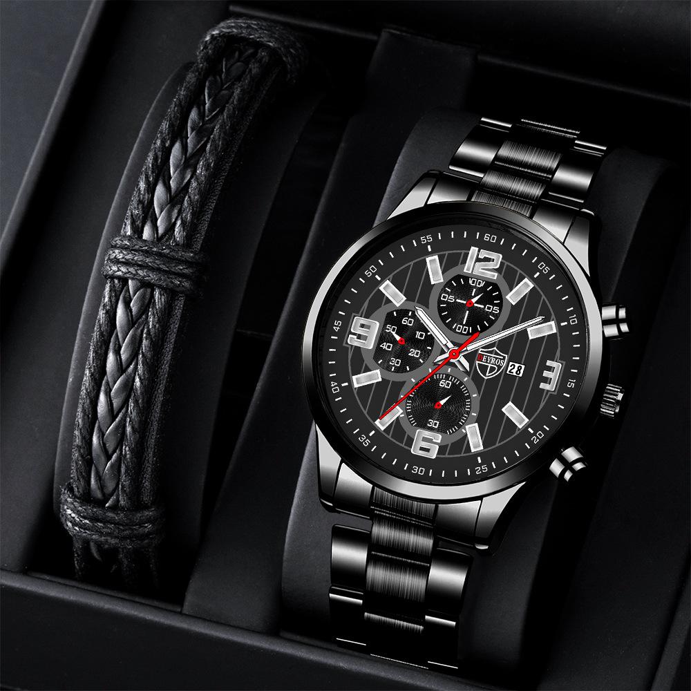 Steel Belt Men'S Watch Trendy Fashion Automatic Calendar Luminous Quartz Watch