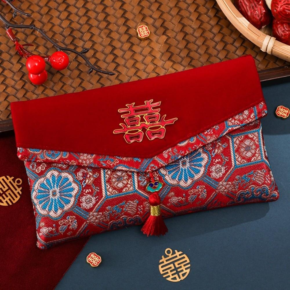 Вышивка Иероглиф Фу Хунбао Наилучшие Пожелания Свадьба Красные Конверты из Парчи Красные Конверты Вечеринка по случаю Дня Рождения