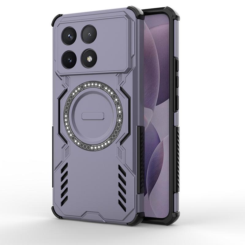 Для POCO F6 Pro Механический чехол с теплоотводом, четыре угла с воздушной подушкой, противоударный, мощный магнитный, без поддержки беспроводной зарядки