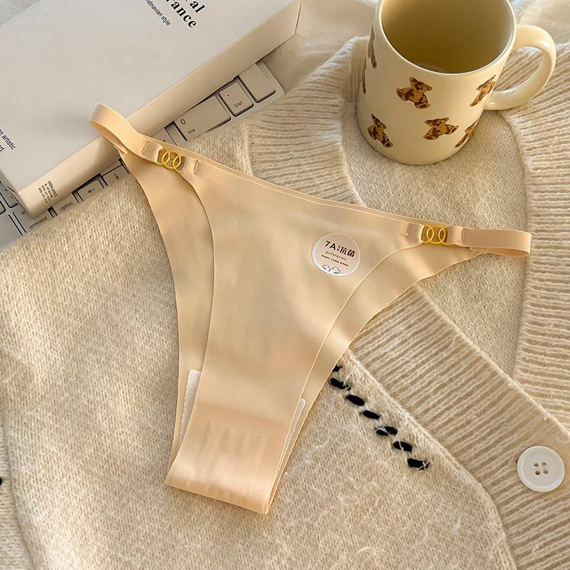 "Ice Silk Seamless Thong Underwear for Women - Pure Cotton, Anti-Low Waist, Large Size"