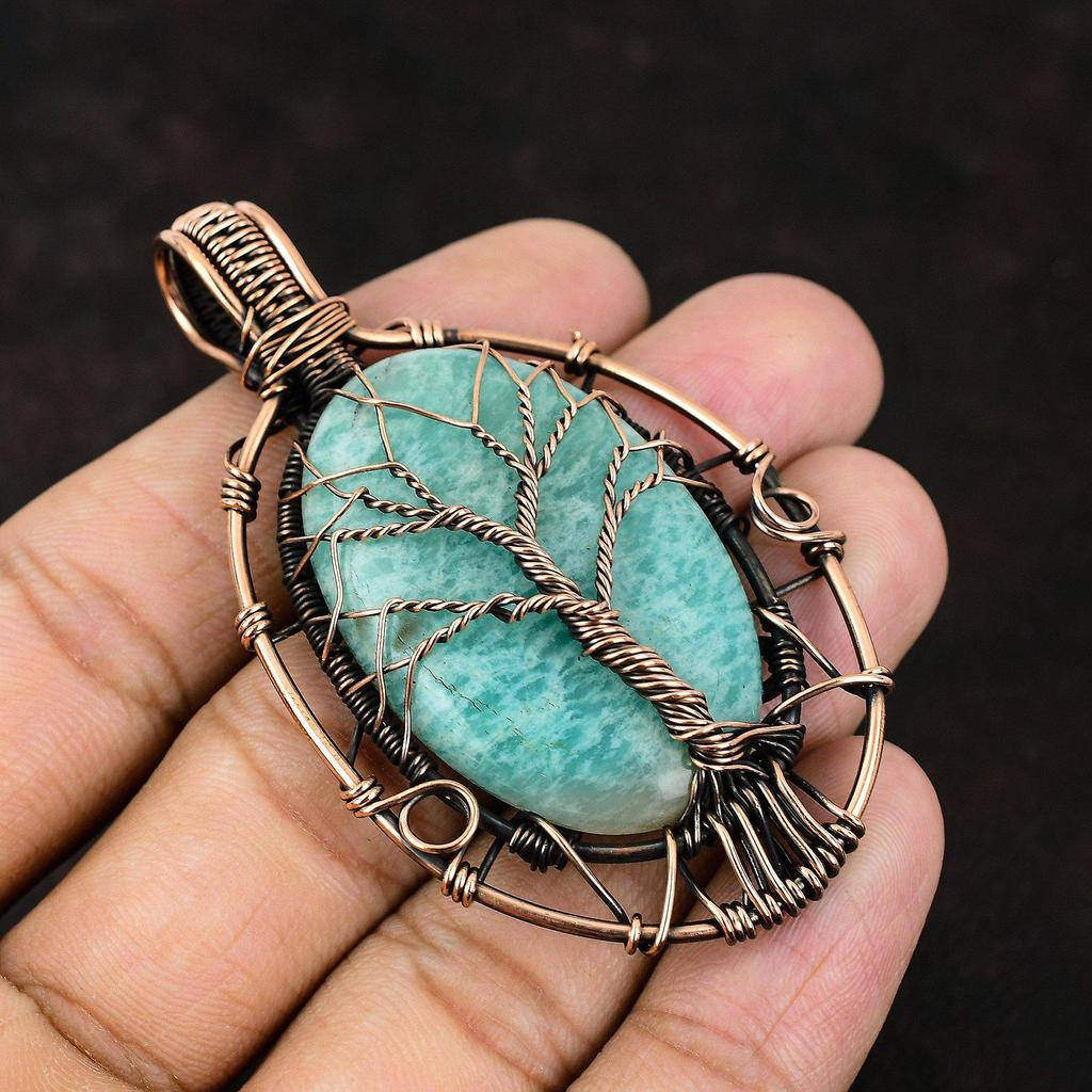 Tree Of Life Amazonite Pendant Gemstone Pendant Copper Wire Wrapped Pendant Copper Jewelry Handmade Designer Pendant Amazonite Gift For Her