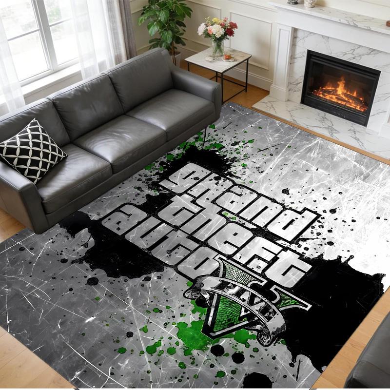 Anti‑Slip Crystal Velvet Floor Rug, Grand Theft Auto Design Carpet for Indoor Living Bedroom Home Decoration