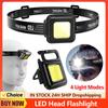 LED Work Light 4 Light Modes Multifunctional Head Torch Type C USB Charging Compact Head Flashlight for Camping Running Hiking
