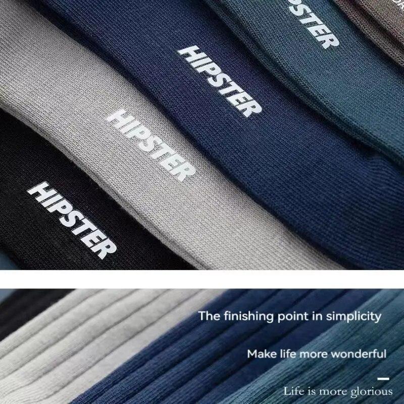 5 пар мужских носков до середины икры, теплые носки, длинные носки, впитывающие пот, дышащие носки, модные, универсальные, спортивные носки на осень и зиму