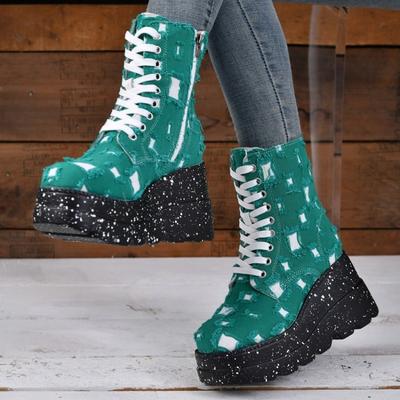 Вязаные женские ботинки большого размера, старые ботинки на толстой подошве, короткие модные ботинки на молнии сбоку, на высоком каблуке, универсальные женские ботинки для весны и осени