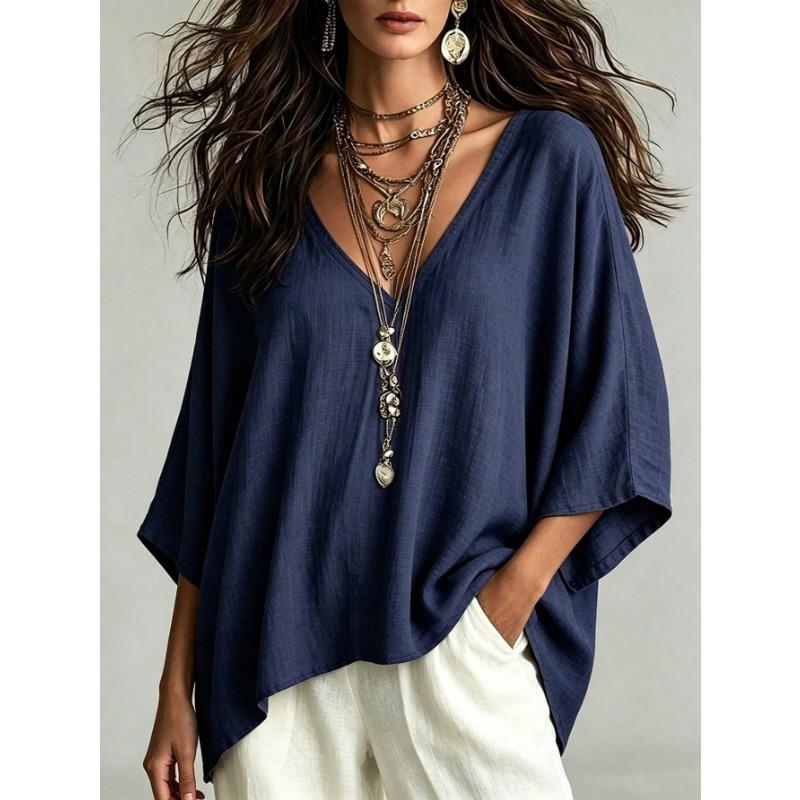 Women S Loose Fit V Neck 3 4 Sleeve Casual T Shirt