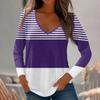 Womens Long Sleeve Tops V Neck Shirts Casual Stripe Print Basic Trendy Tee Blouses Fall Tunic Outfits Fitted T Shirts