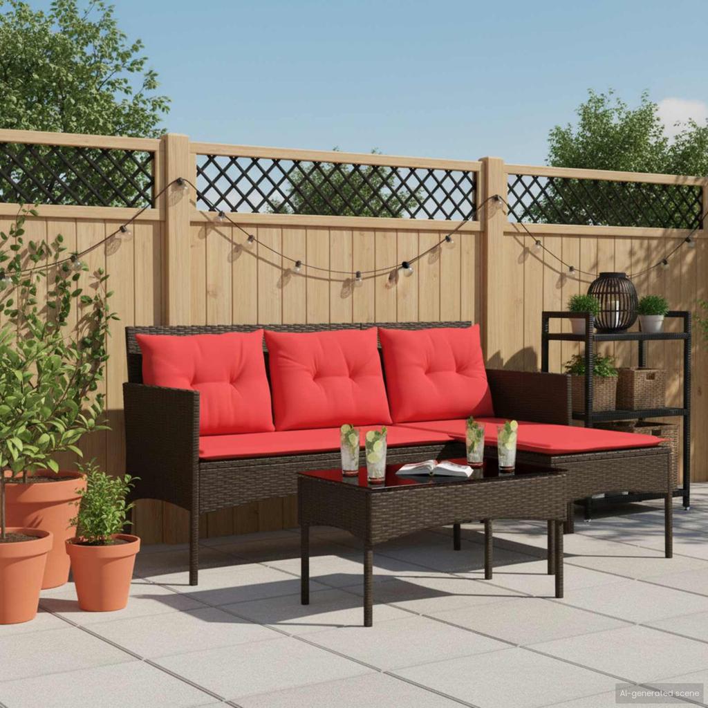 Garden Sofa Set with Cushions 2 pcs Brown and Red Poly Rattan