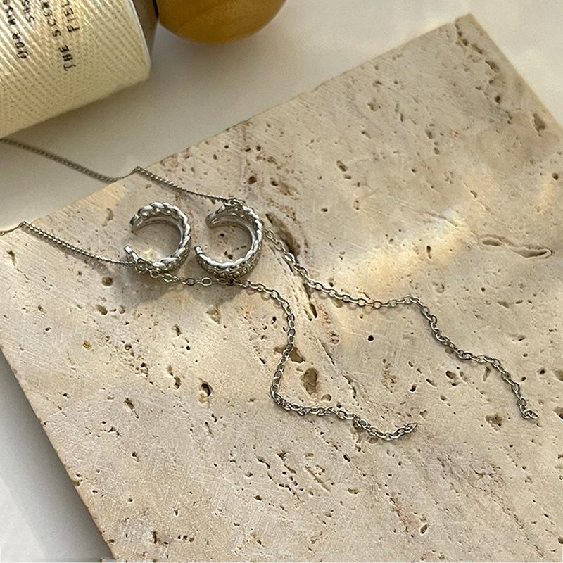 Long Fringed Ear Clips Without Ear Holes, Women'S Inlaid Zircon C-Shaped Ear Bone Clips, Temperament Double Chain Earrings