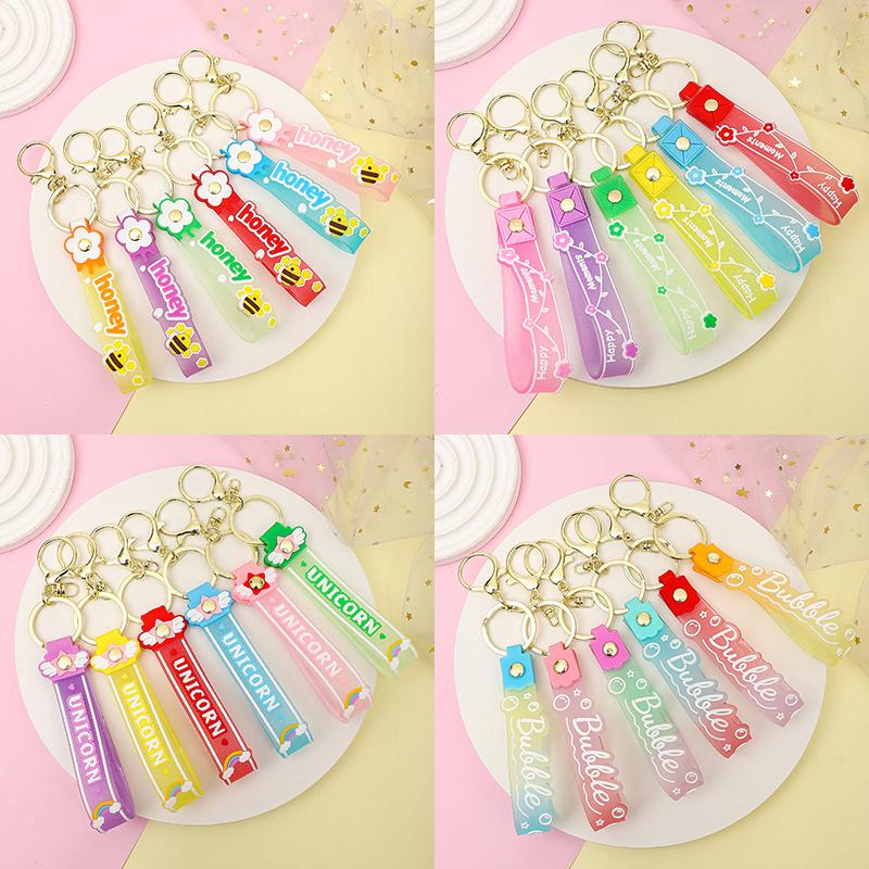 Прозрачный ПВХ мягкий резиновый брелок для ключей английский маленький цветок желе цвета сливы конфетный цвет капли клейкий браслет