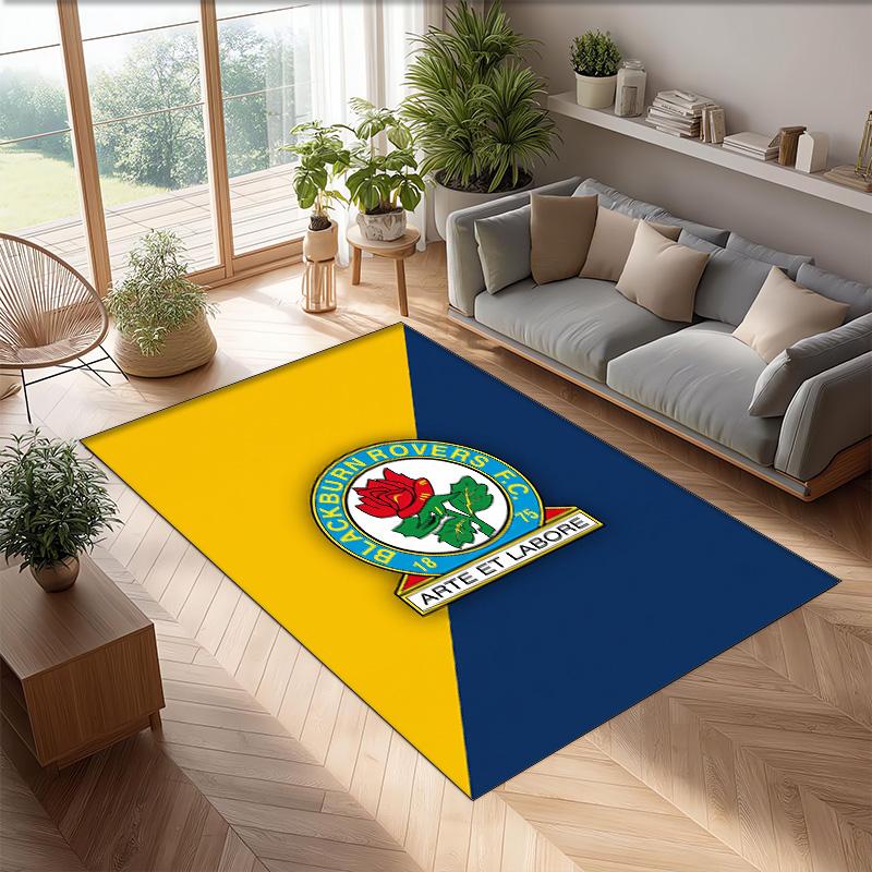 Blackburn Rovers Football Print Crystal Velvet Rug, Comfortable Water Absorbent Non Slip Indoor Floor Carpet