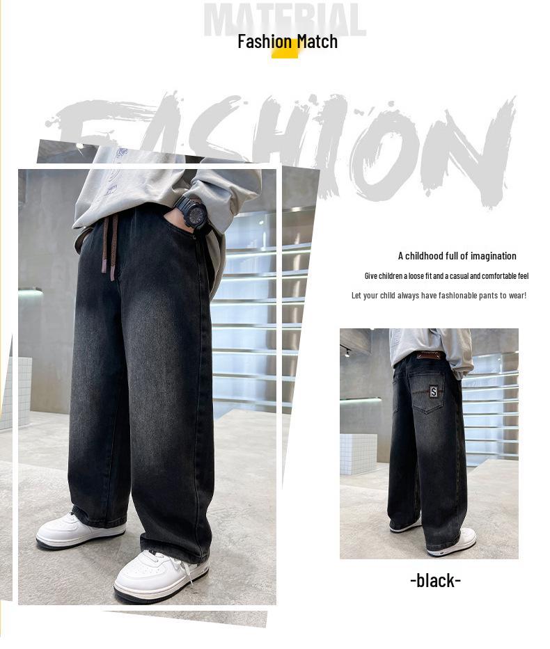 Boys' 2025 Fleece-Lined Straight-Leg Jeans: Trendy Spring/Autumn Style for Kids