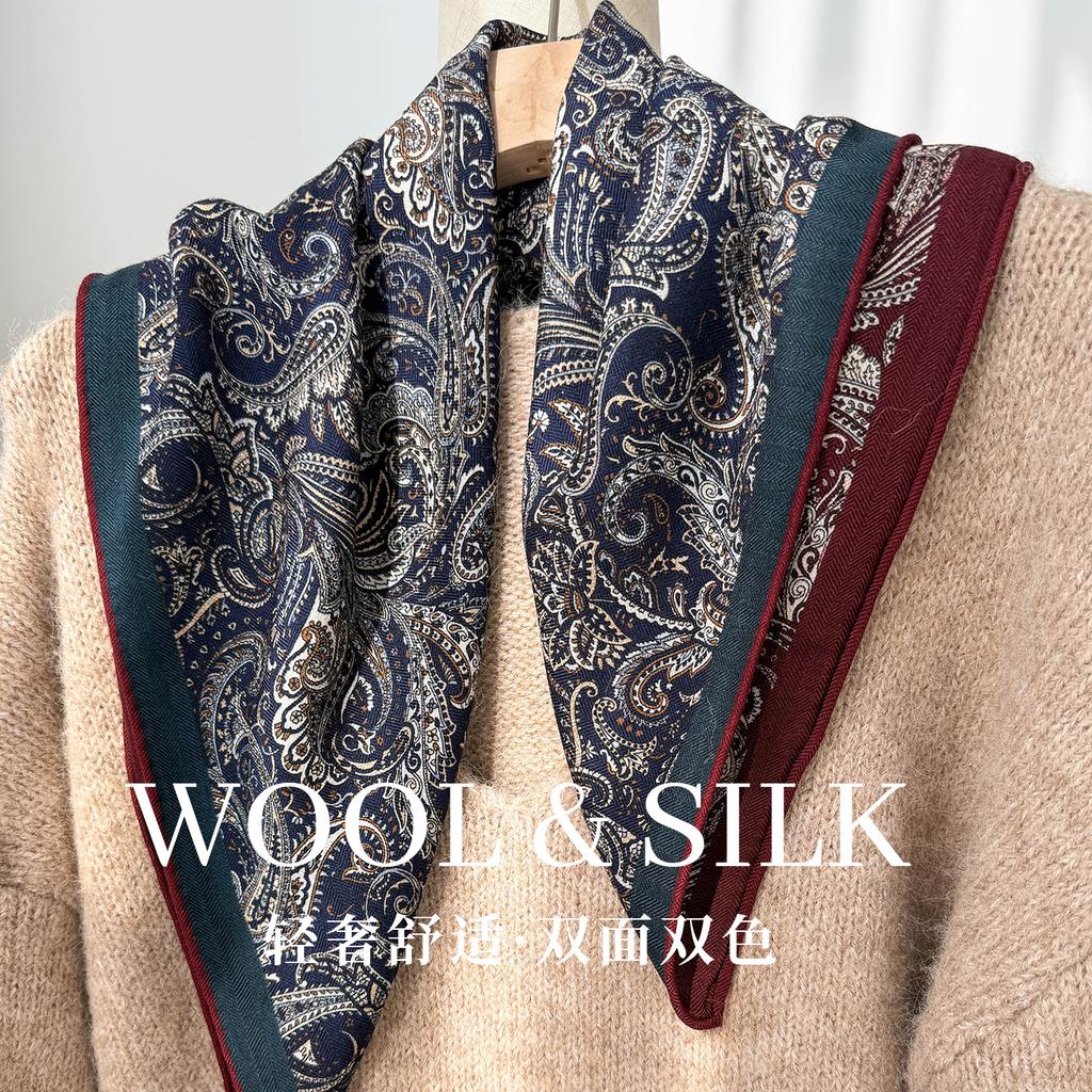 Mulberry silk blended large square scarf women's ethnic style pattern printed silk scarf four seasons versatile decorative shawl scarf