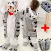 Children Anime Kigurumi Pajamas With Shoes Gloves Gray Cat Cosplay Costume Hoodies Party Sleepwears Nightwear Kids Christmas