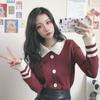 Autumn and Winter Long-sleeved Sweater, Doll Collar, Slimming Pullover, Striped College Style Base Knitted Sweater Top