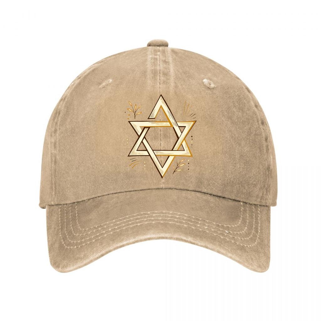 Radiant Judaic Symbol Line Art Washed Baseball Cap Outdoor For Womens Unisex FeUnisex Dad Hat