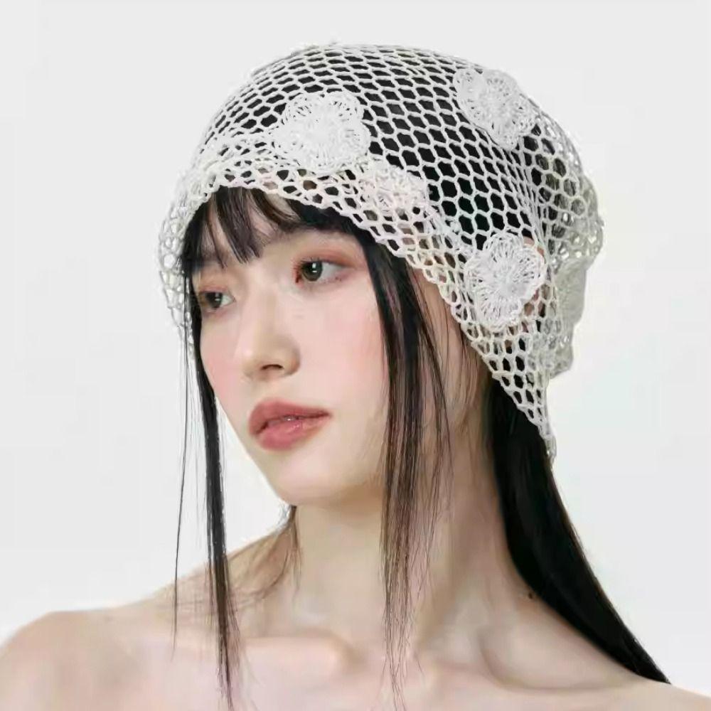 Cute Crochet Flower Hat Handmade Flower Knitted Hat Casual Weave Cap  Outdoor